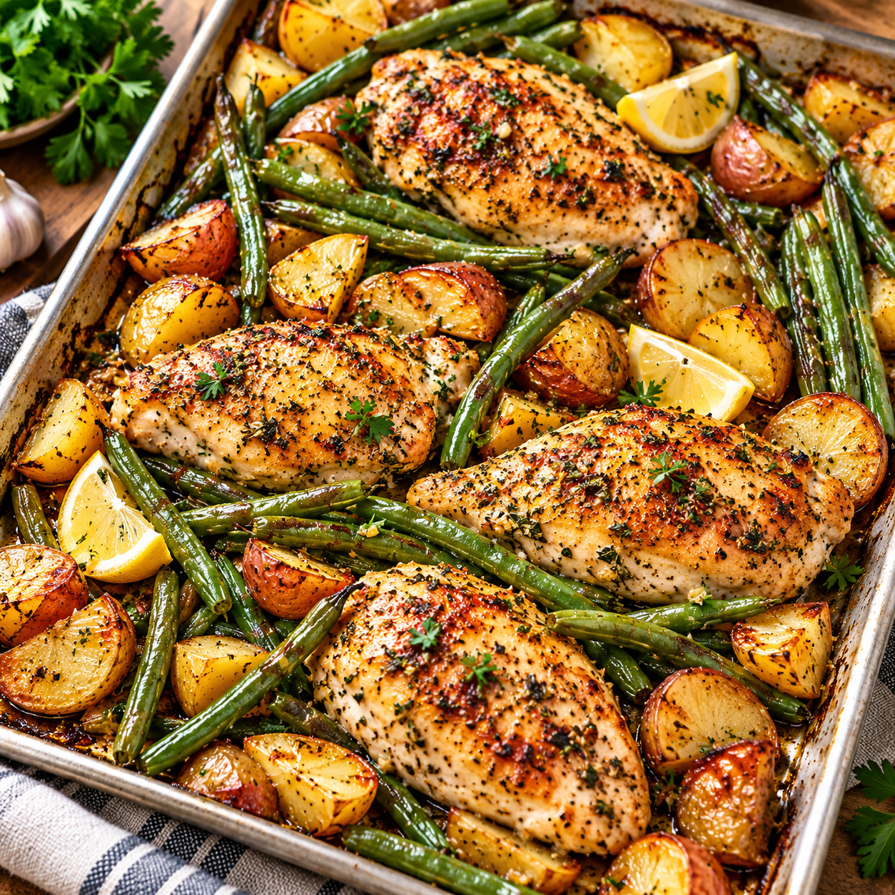 Sheet-Pan Chicken with Potatoes and Green Beans